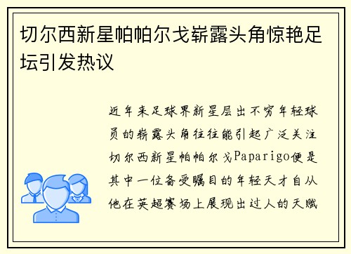 切尔西新星帕帕尔戈崭露头角惊艳足坛引发热议