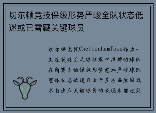 切尔顿竞技保级形势严峻全队状态低迷或已雪藏关键球员